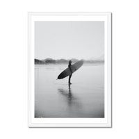 Surfer Holding Board Photograph | Black & White Photography - Framed Wall Art