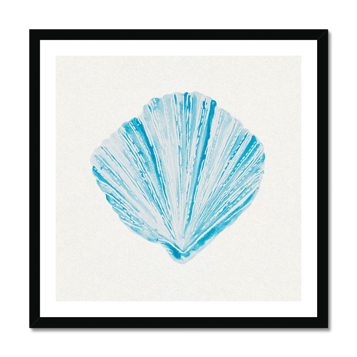 Aqua Watercolour Fan Shell Painting | Shell Print Wall Art - Framed Wall Art