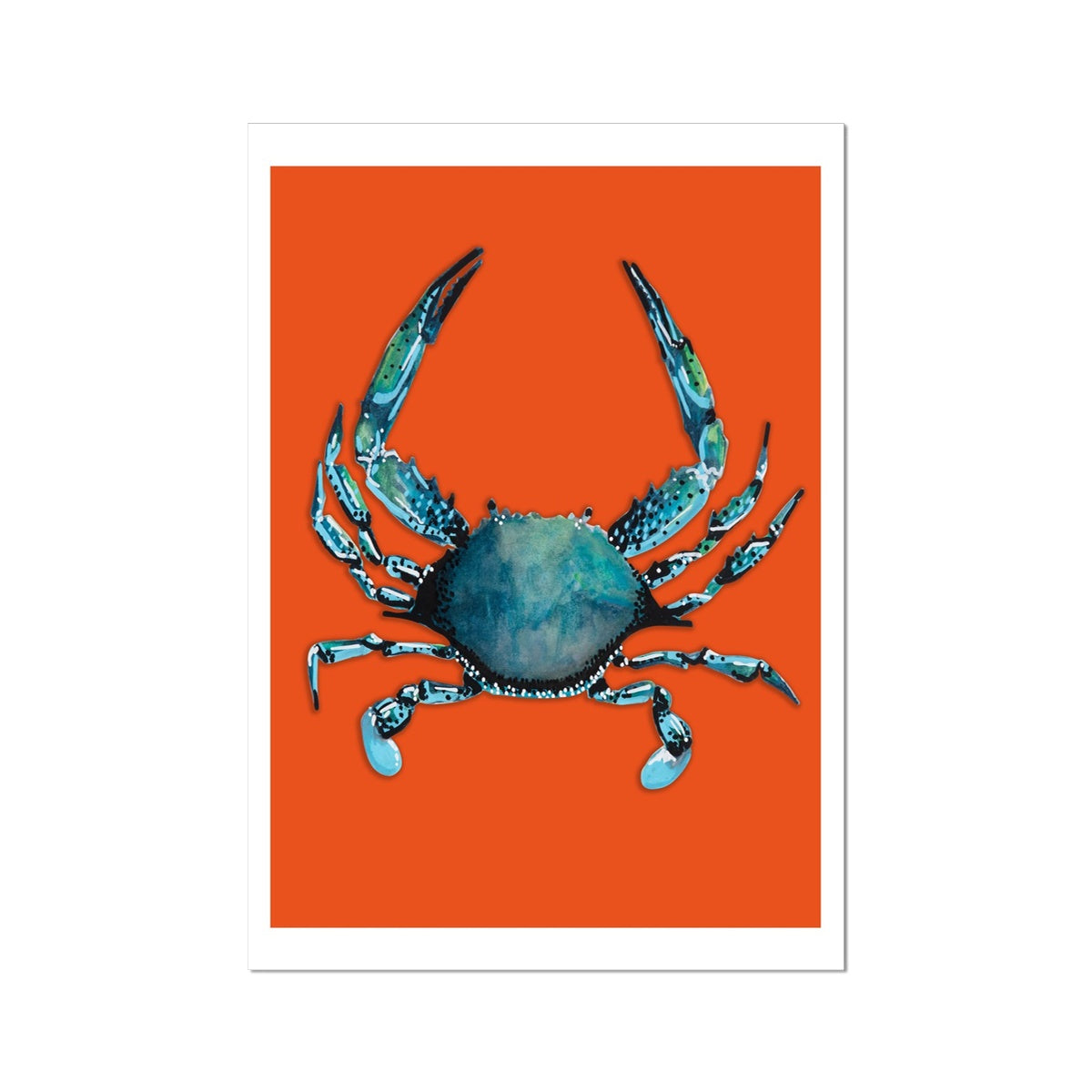 Crab Painting | Colourful Kitchen Wall Print | Crab Painting on Red Background - Unframed