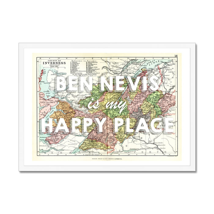 Ben Nevis Map Print - My Happy Place White Framed Print