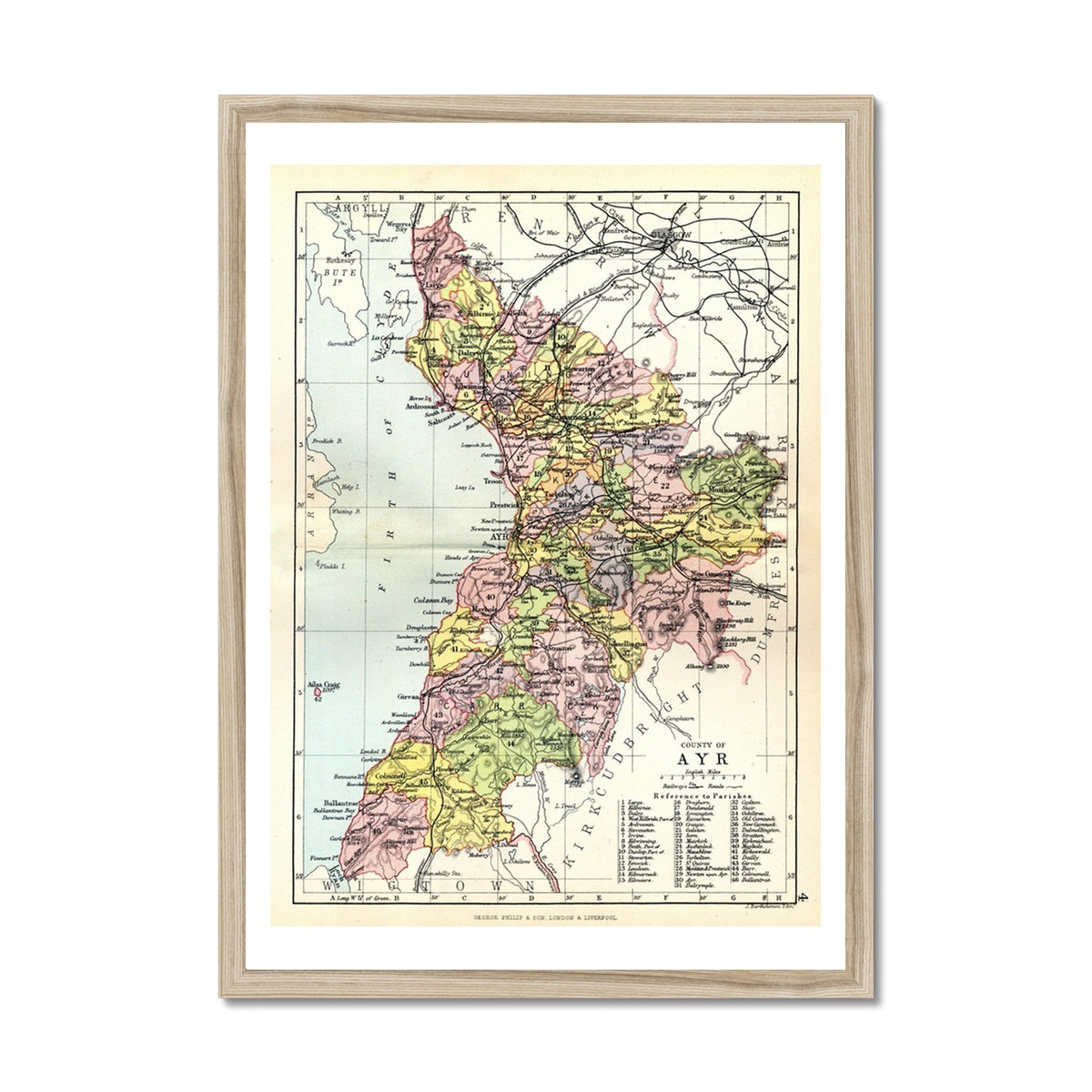 Ayr Map Print | Vintage Ayrshire Map Print - Framed