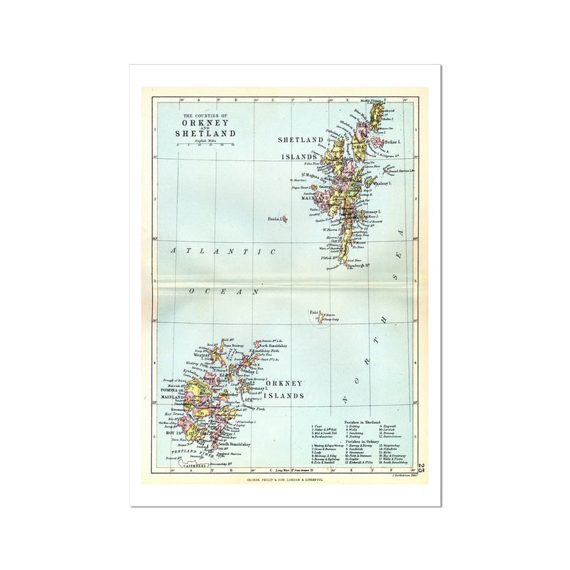 Orkney and Shetland Islands Map Print - Unframed