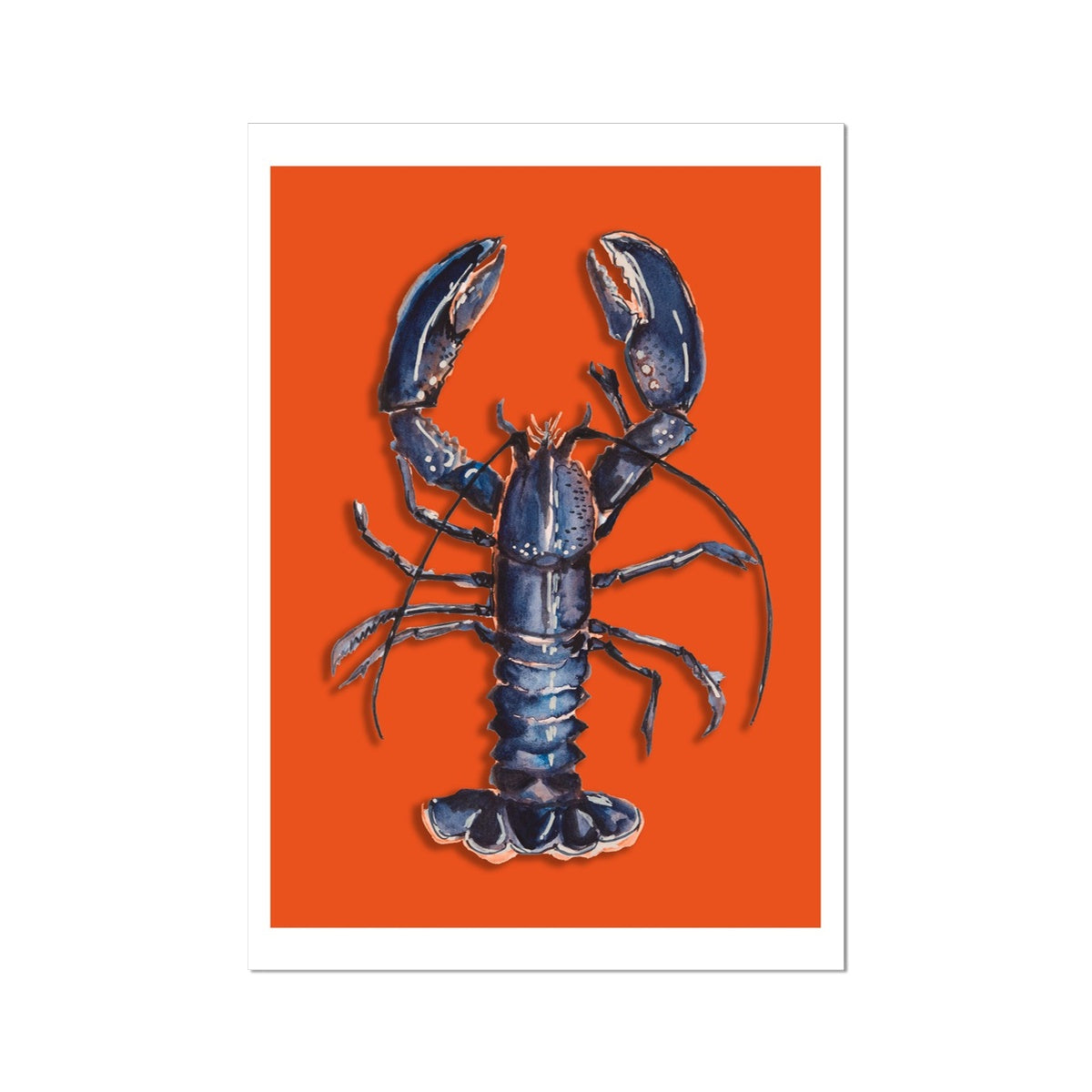 Lobster Painting | Shellfish Kitchen Wall Art | Lobster Print on Orange Background - Unframed