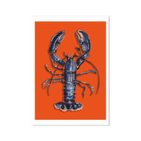 Lobster Painting | Shellfish Kitchen Wall Art | Lobster Print on Orange Background - Unframed