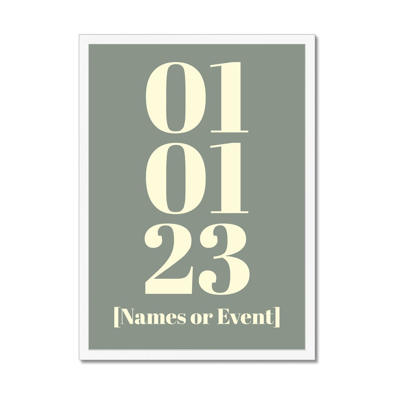 Personalised Date Art | Custom Date Print | Olive Green - Framed