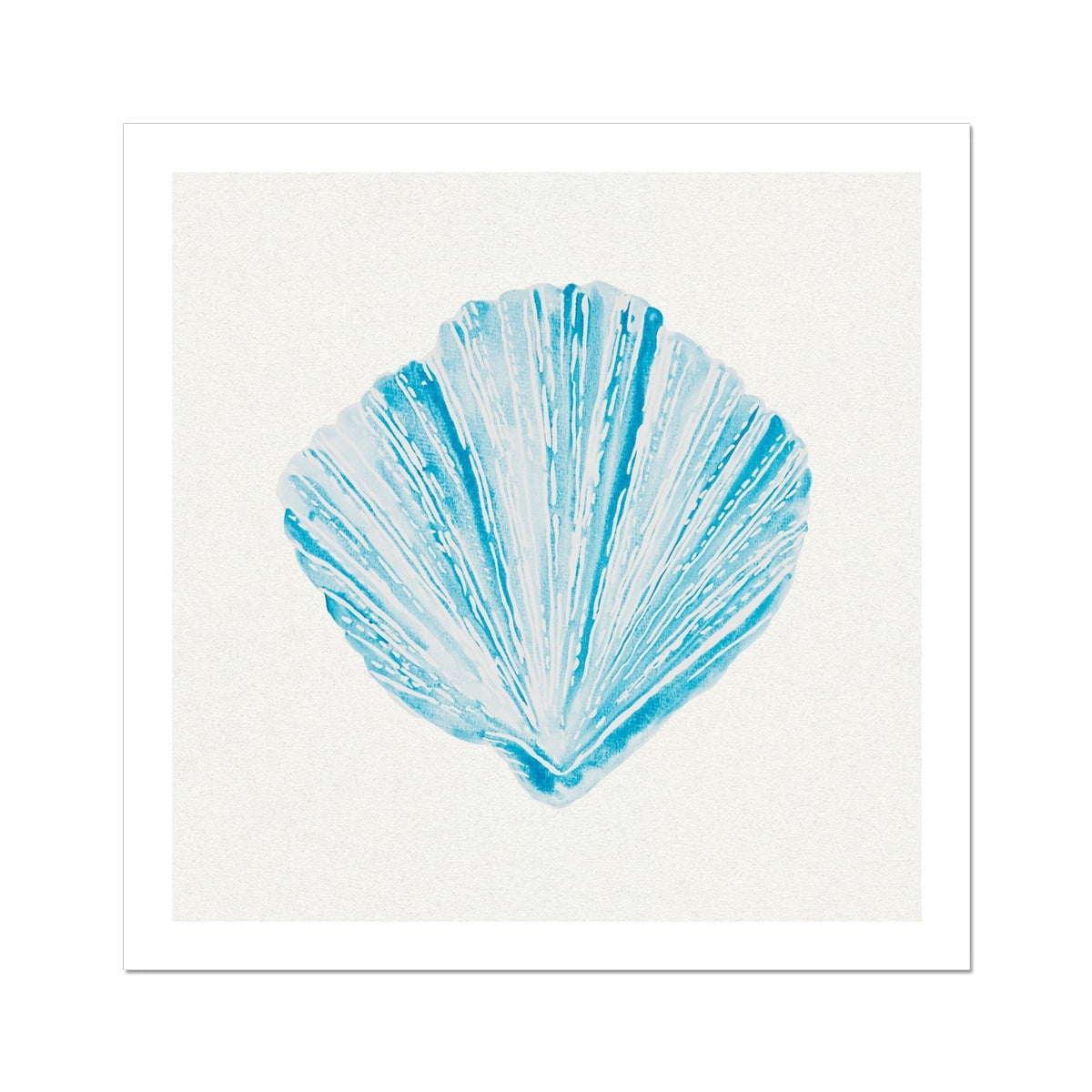 Aqua Watercolour Fan Shell Painting | Shell Print Wall Art - Unframed Wall Art