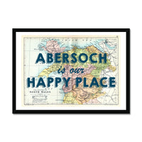 Abersoch is our Happy Place Quote on Vintage North Wales Map Print - Framed