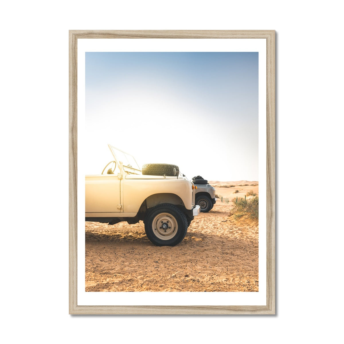 Land Rover Defender Beach at Dawn Photography Print | Colourful - Framed