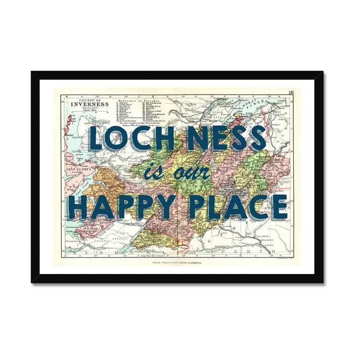 Loch Ness Map Print - Our Happy Place Navy Framed Print