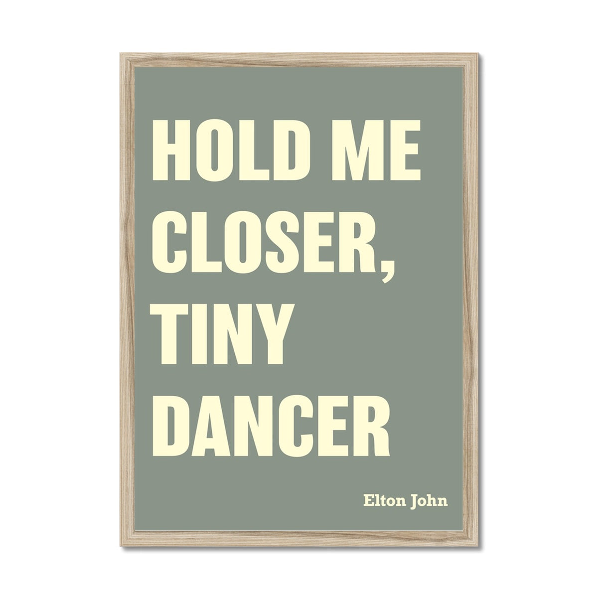 Tiny Dancer (Olive Green) Song Lyric Typography Art Print - Framed Beach House Art - Vintage bird paintings