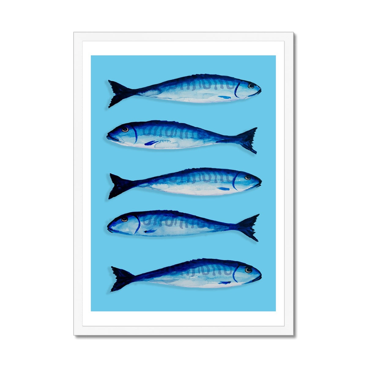 Mackerel Painting | Kitchen Fish Art Print | Mackerel Fish Print on Green Background - Framed