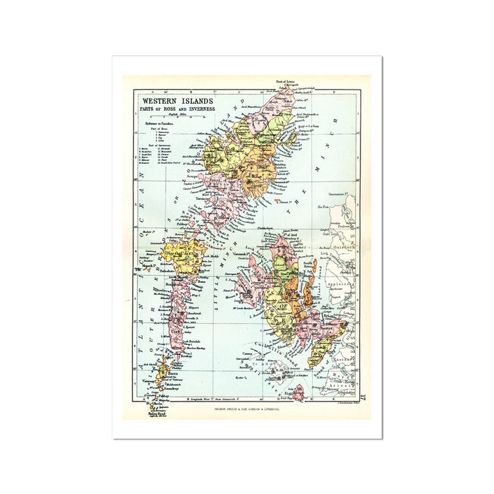 Western Isles of Scotland Vintage Map Print | Outer Hebrides Map - Unframed