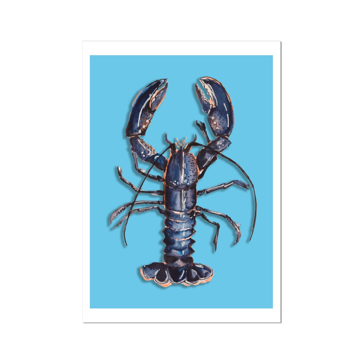 Lobster Art Print | Colourful Kitchen Wall Art | Lobster Painting on Blue - Unframed