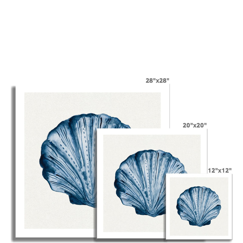 Indigo Watercolour Scallop Shell Painting | Shell Art Print - Unframed Wall Art