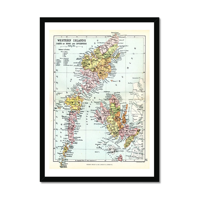 Western Isles of Scotland Vintage Map Print | Outer Hebrides Map Print - Framed Print