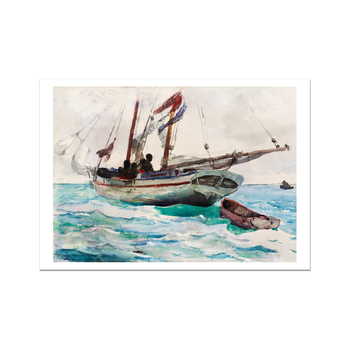 Sailing Schooner Painting | Vintage Watercolour Boat Painting Print - Unframed