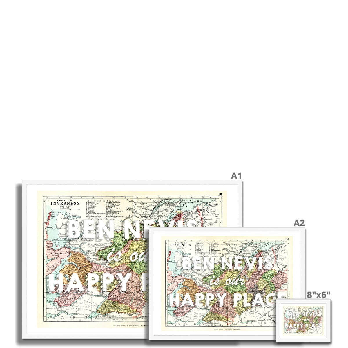 Ben Nevis Map Print - Our Happy Place White Framed Print