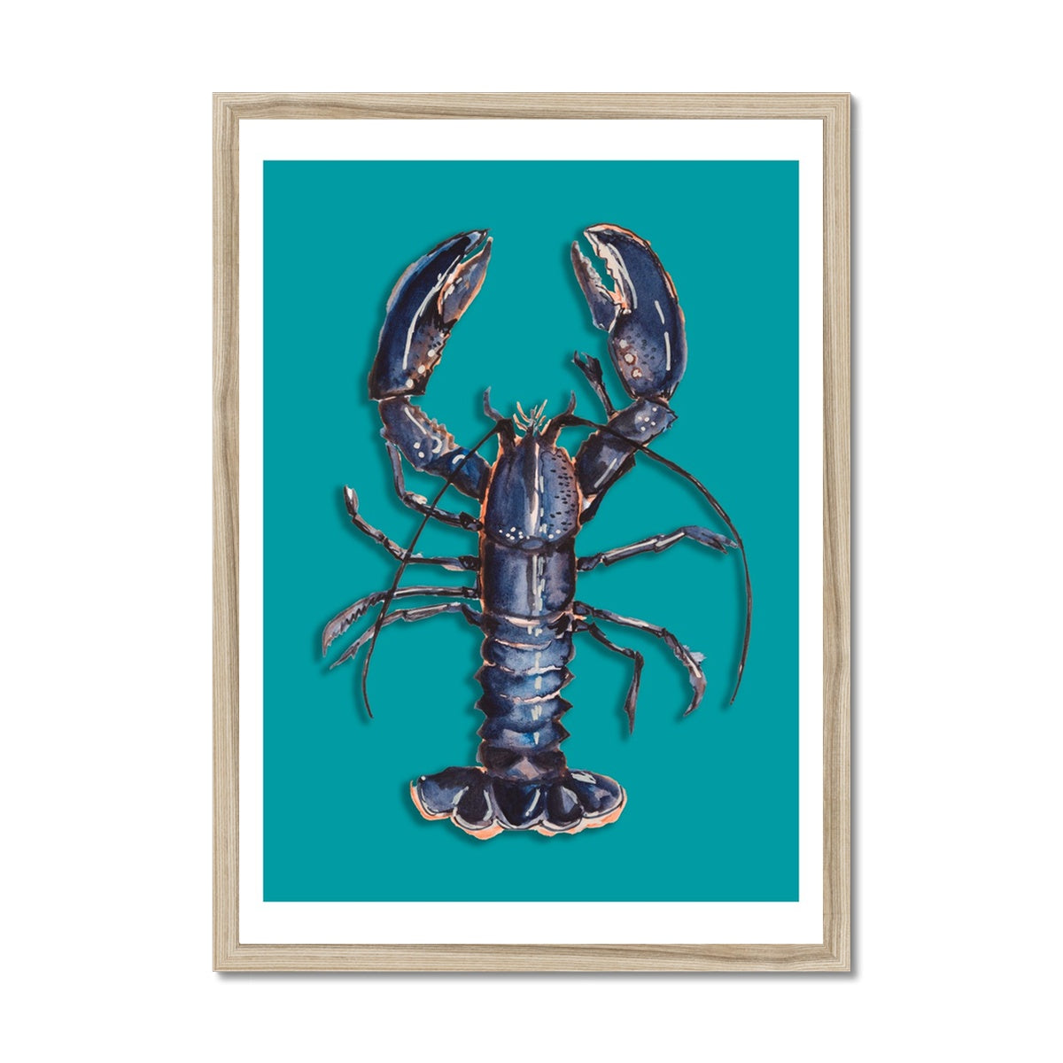 Lobster Print | Colourful Kitchen Wall Art | Lobster Painting on Green - Framed