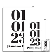 Personalised Date Art | Custom Special  Date Print | Black & White - Unframed