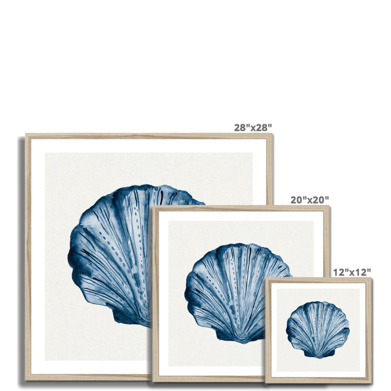 Indigo Watercolour Scallop Shell Painting | Shell Art Print - Framed Wall Art