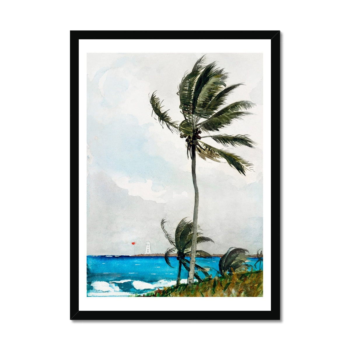 Palm Tree Painting | Vintage Watercolour Beach Wall Art Print - Framed Art Print