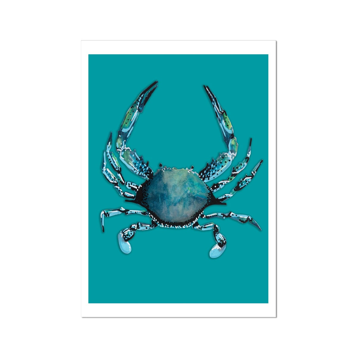 Crab Print | Colourful Kitchen Wall Art | Crab Painting on Blue Background - Unframed