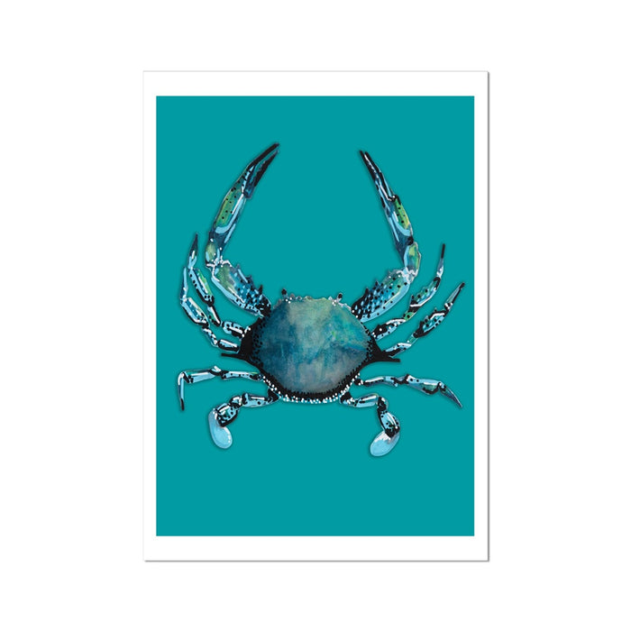 Crab Print | Colourful Kitchen Wall Art | Crab Painting on Blue Background - Unframed