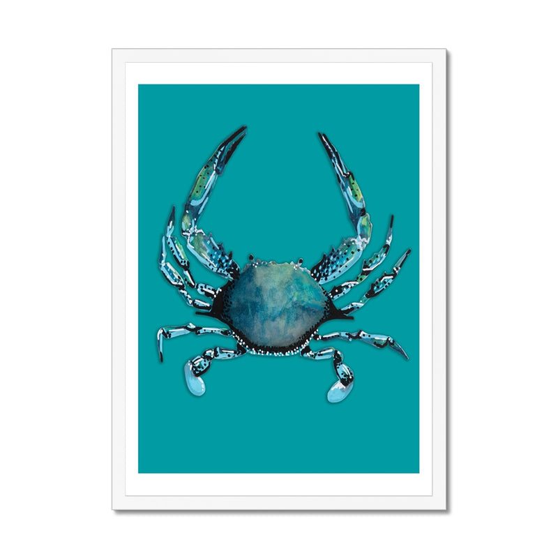 Crab Print | Food Wall Art | Crab Painting on Green - Framed