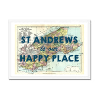 St Andrews Map Print | Our Happy Place Navy Map - Framed