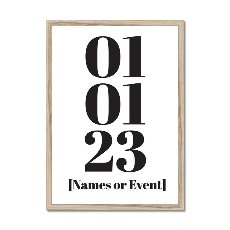 Personalised Date Art | Your Special Date Art Print | Black & White - Framed