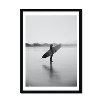 Surfer Holding Board Photograph | Black & White Photography - Framed Wall Art