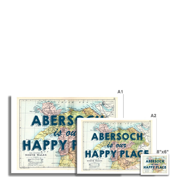 Abersoch is our Happy Place Quote on Vintage Abersoch Map Print - Unframed