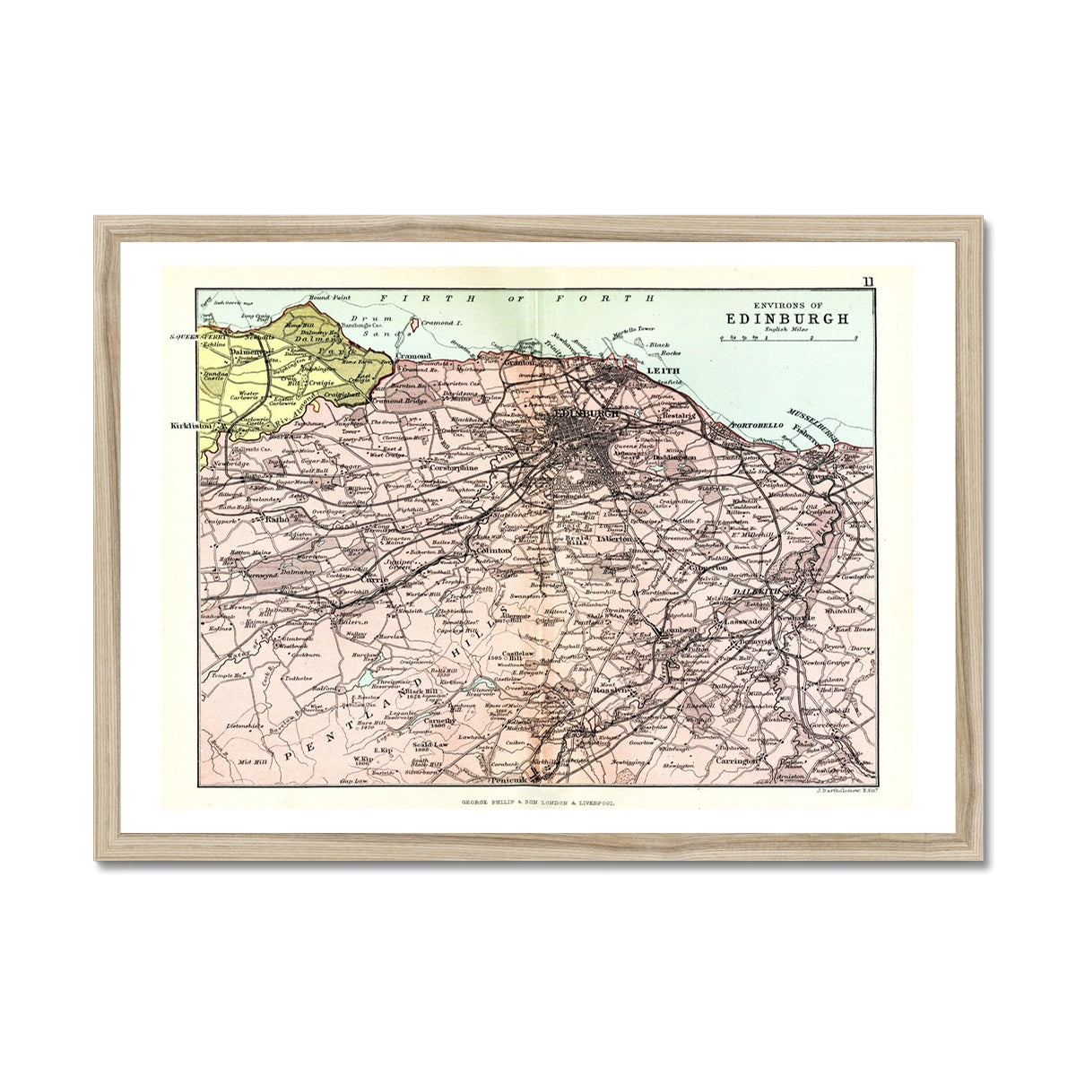 Edinburgh Map Print | Vintage Edinburgh Map Print - Framed