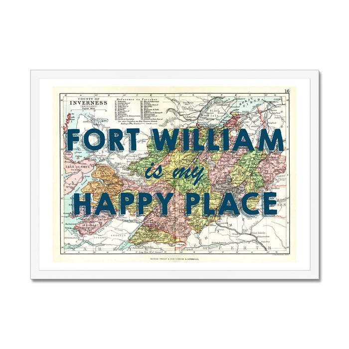 Fort William Map Print - My Happy Place Navy Framed Print