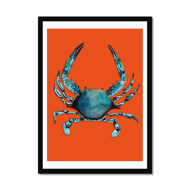 Crab Painting | Colourful Kitchen Wall Print | Crab Print on Orange- Framed