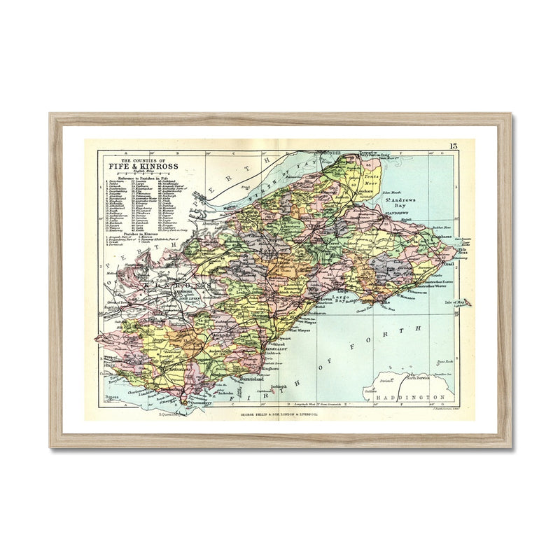 Fife and Kinross Map Print | Vintage Scotland Map Print - Framed