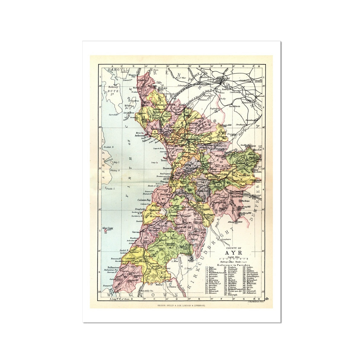 Ayr Map Print | Ayrshire Vintage Map Print - Unframed