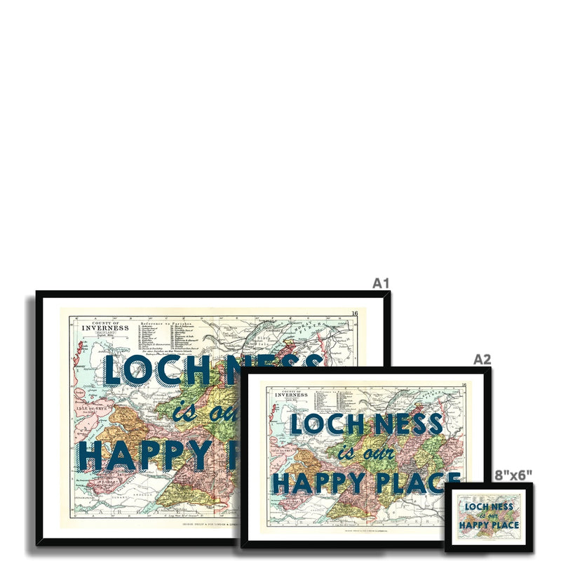 Loch Ness Map Print - Our Happy Place Navy Framed Print