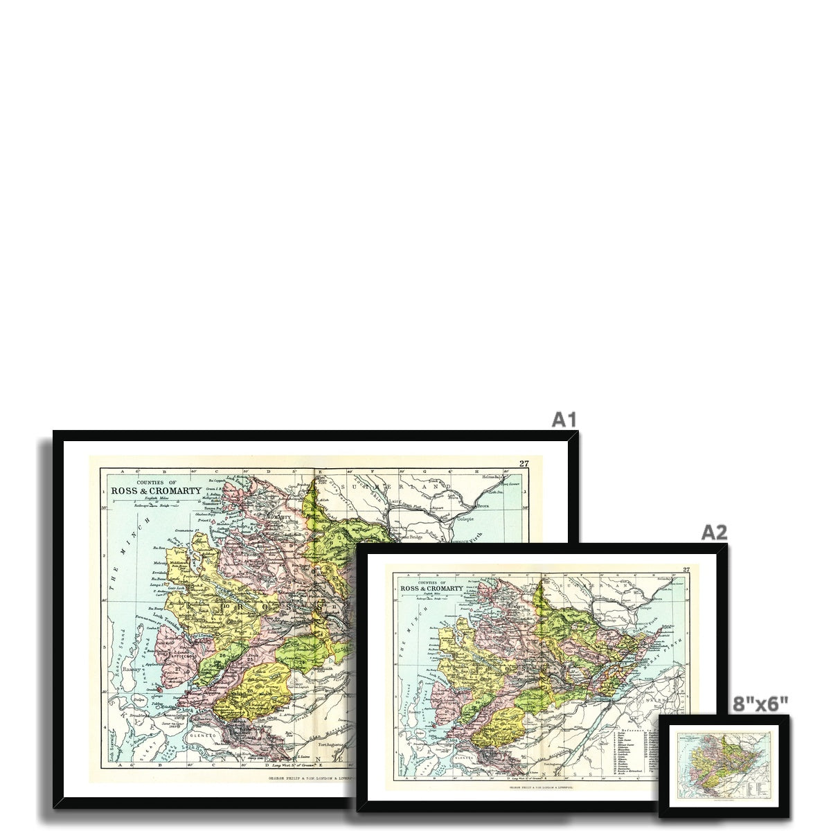 Ross and Cromarty Map Print | Vintage Map - Framed