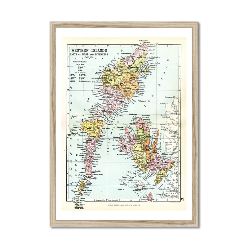 Western Isles of Scotland Vintage Map Print | Outer Hebrides Map Print - Framed Print