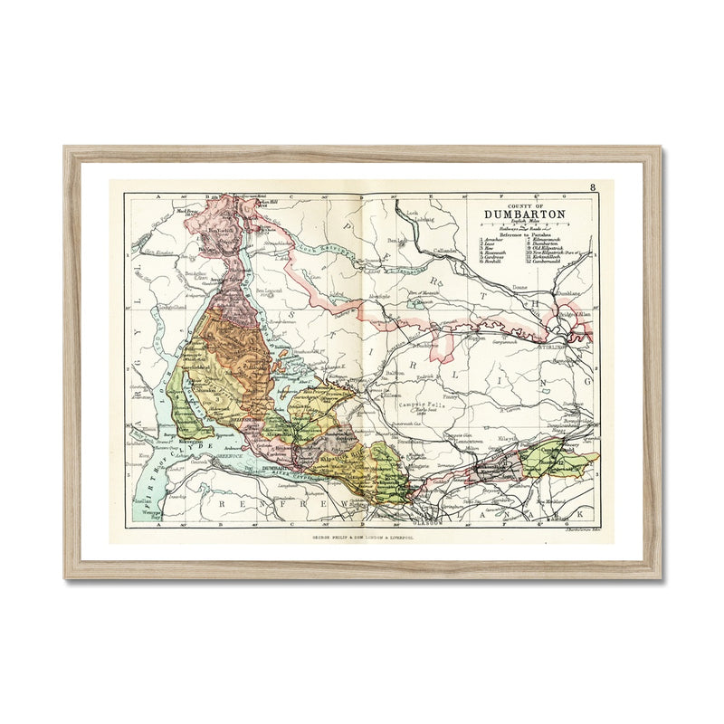 Dumbarton and Loch Lomond Vintage Map Print - Framed