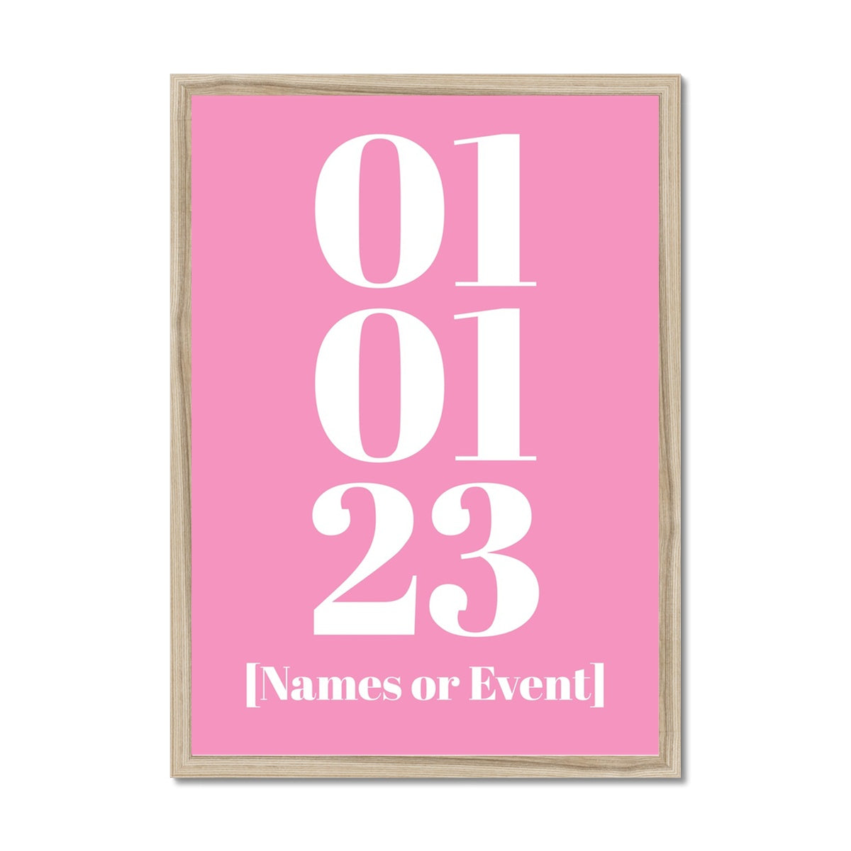 Personalised Date Art | Custom Date Print | Pink - Framed