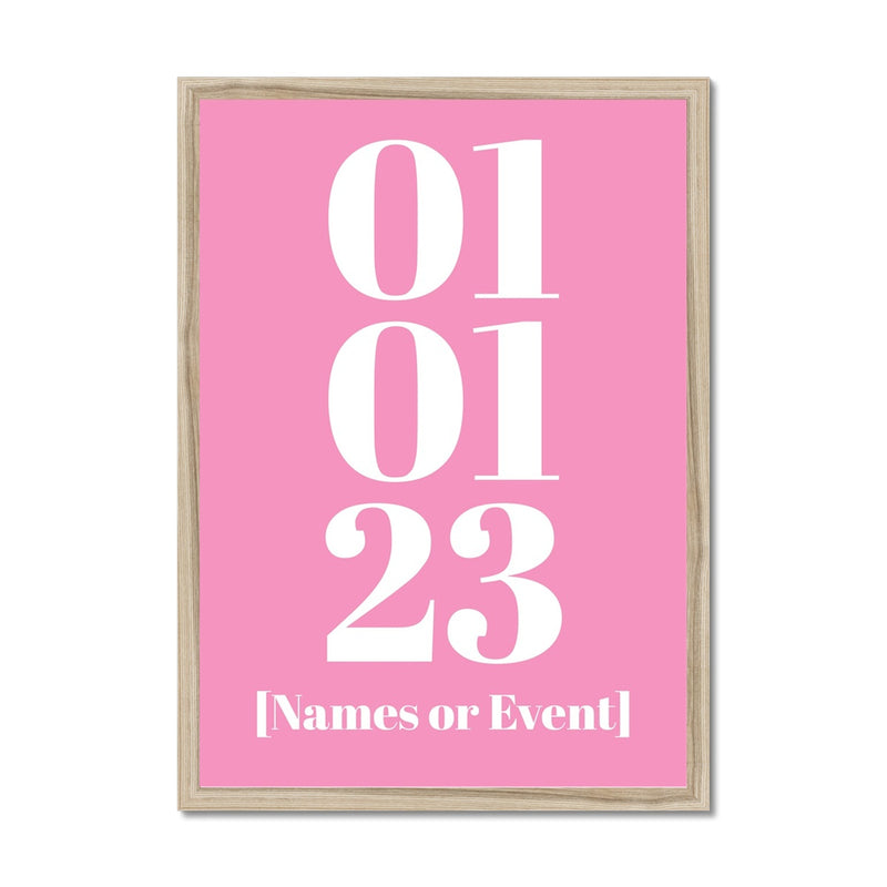 Personalised Date Art | Custom Date Print | Pink - Framed