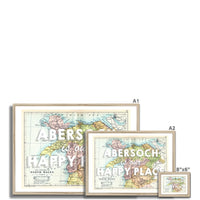 Abersoch is our Happy Place (White) Vintage North Wales Map Wall Art - Framed