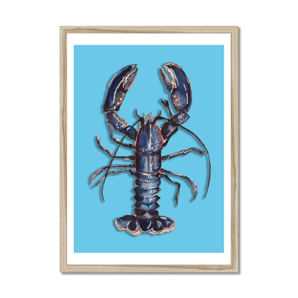 Lobster Art Print | Colourful Kitchen Wall Art | Lobster Painting on Blue - Framed