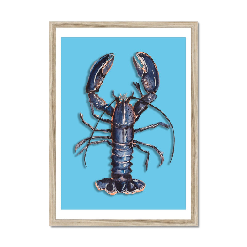 Lobster Art Print | Colourful Kitchen Wall Art | Lobster Painting on Blue - Framed