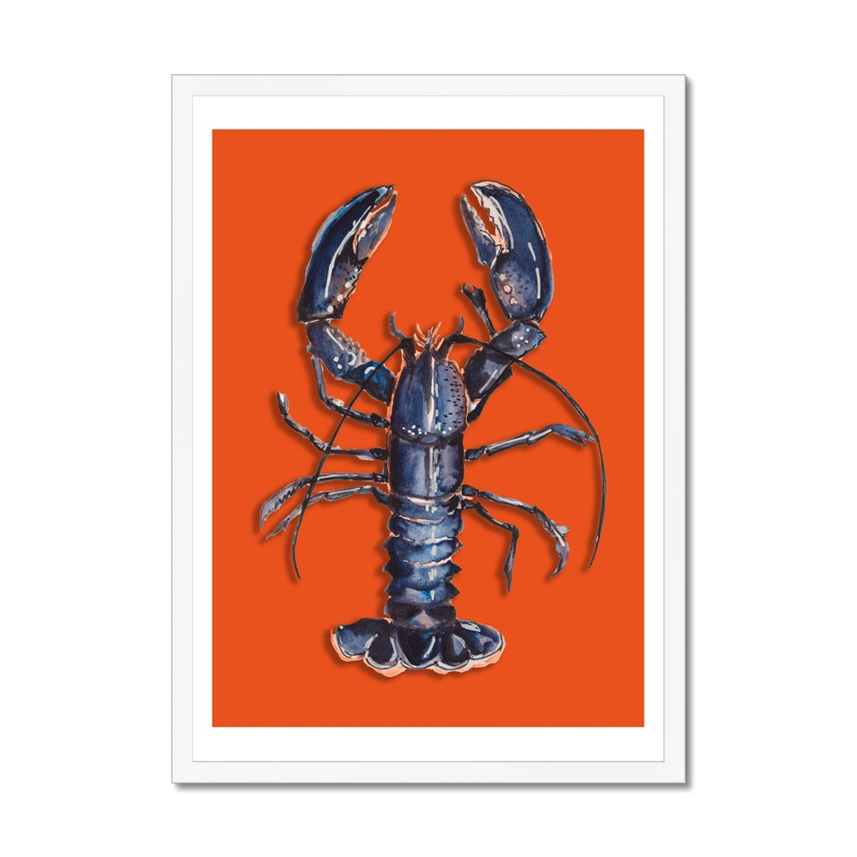 Lobster Painting | Colourful Kitchen Wall Art | Lobster Painting on Orange Background - Framed