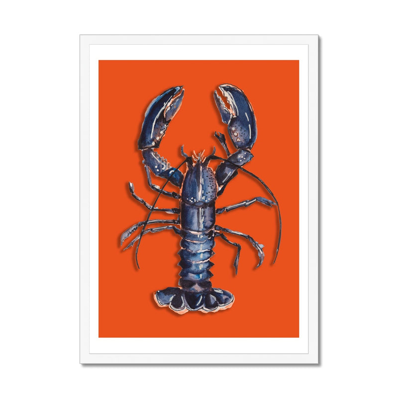 Lobster Painting | Colourful Kitchen Wall Art | Lobster Painting on Orange Background - Framed