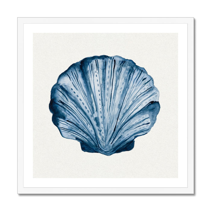 Indigo Watercolour Scallop Shell Painting | Shell Art Print - Framed Wall Art