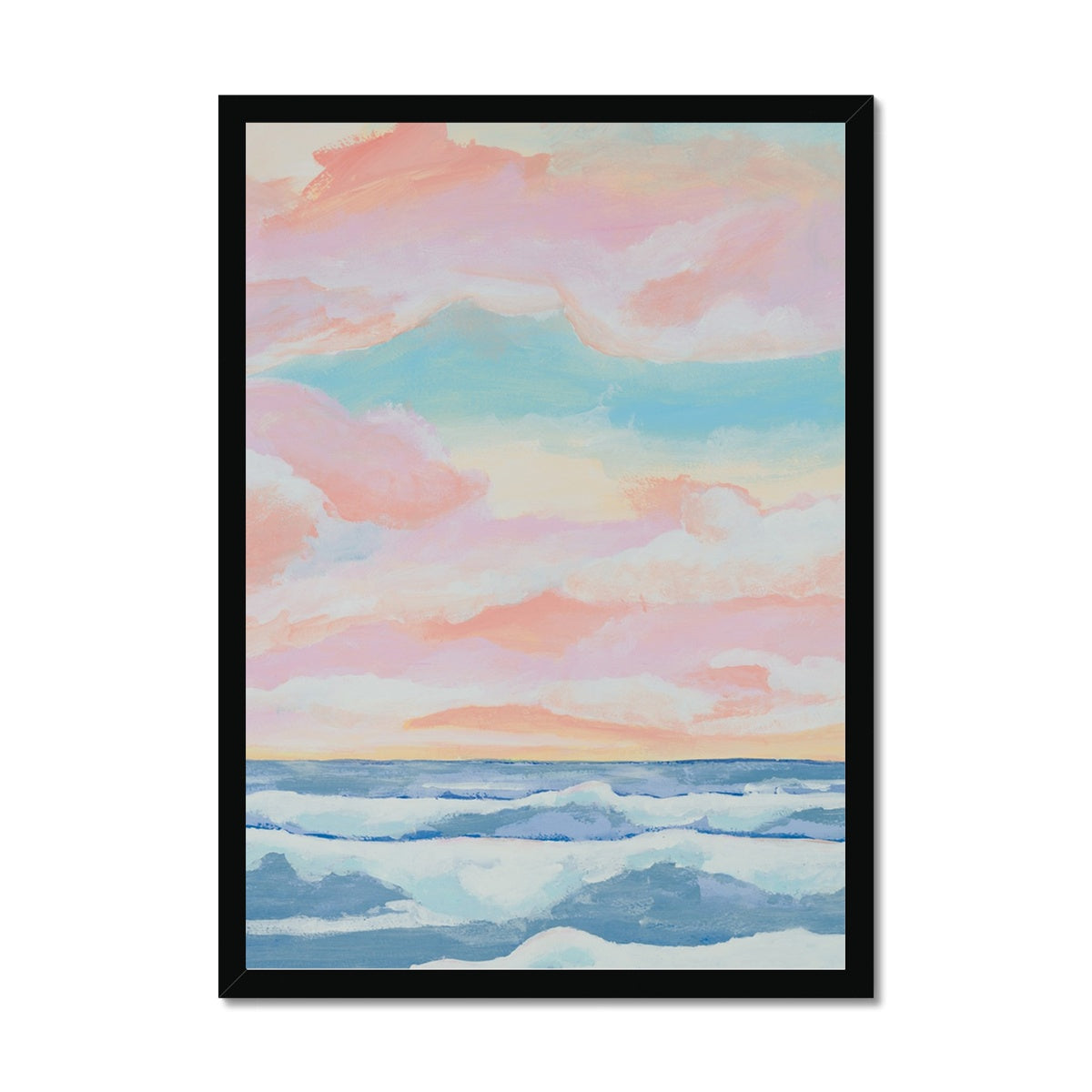 Dawn Seascape Painting | Blue Ocean Painting - Framed Wall Art